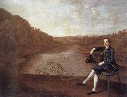 Philip Howard Seated before a panorama of the river Eden at Corby Castle